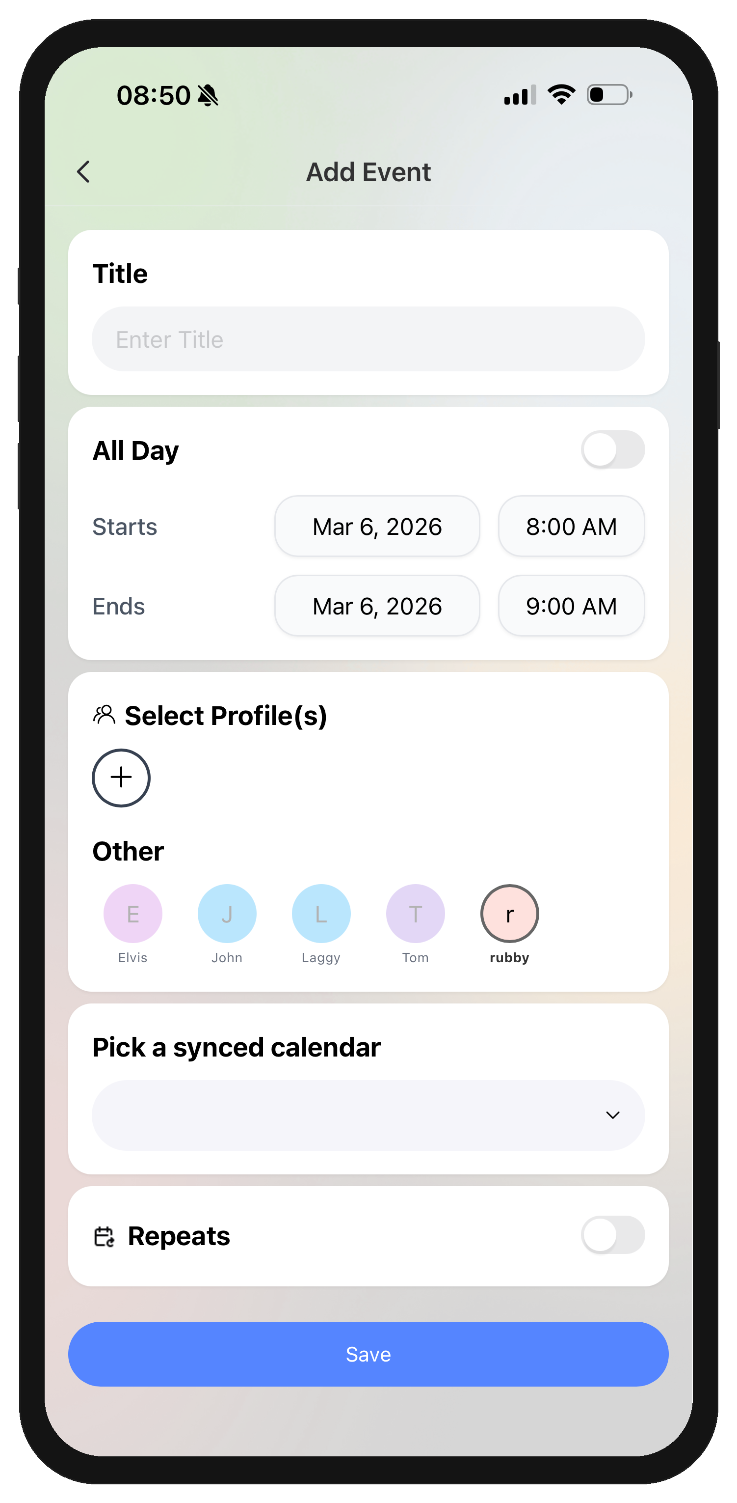 Enter details and save